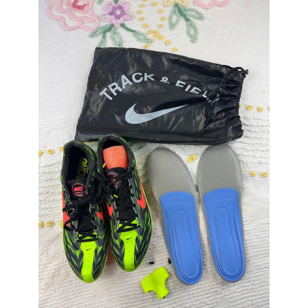 Nike Rival D Racing Distance Track Shoes Neon Green Orange Black Mens 12.5 - Picture 2 of 13